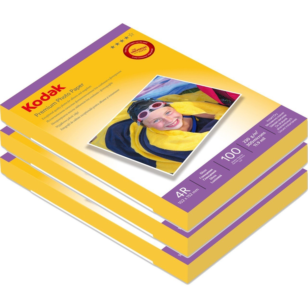 Kodak 230 Gram 10X15 Parlak 3'lü Paket 300 Adet İnkjet Fotoğraf Kağıdı parlak