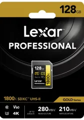 Lexar 128GB Professional 1800x SDXC UHS-II 4K UHD 270MB/sn U3 C10 V60 Hafiza Karti (Gold Series )