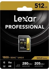 Lexar Professional 512GB 1800X 280MB/S 4K V60 Sd Hafıza Kartı