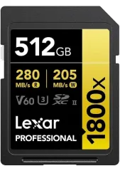 Lexar Professional 512GB 1800X 280MB/S 4K V60 Sd Hafıza Kartı