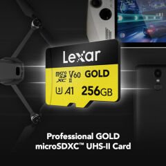 Lexar 256GB 280 MB/s UHS-II V60 microSD Hafız Kartı (Gold Serisi)
