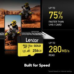 Lexar 256GB 280 MB/s UHS-II V60 microSD Hafız Kartı (Gold Serisi)