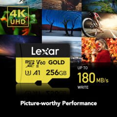 Lexar 256GB 280 MB/s UHS-II V60 microSD Hafız Kartı (Gold Serisi)