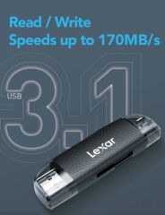 Lexar-Lexar RW310 kart okuyucu, 2'si 1 arada USB C USB 3.1 OTG hafıza kartı okuyucu SD/Micro SD/SDHC/SDXC kart okuyucu adaptörü, 170 MB/s'ye kadar hız